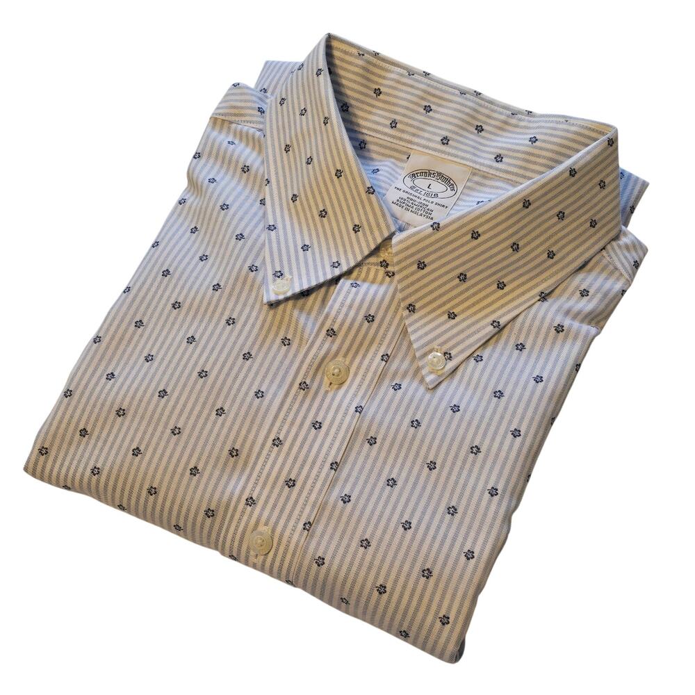 Brooks Brothers Dutton Down Shirt Mens L Blue White Floral Stripe 100% Supima
